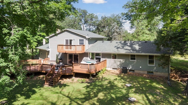 16059 Kettle River Blvd NE, Columbus, MN 55025 - rear view of house featuring a balcony, a lawn, a shingled roof, and a wooden deck