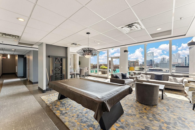 730 4th St Unit 601, Minneapolis, MN 55401 - playroom featuring a view of skyline, billiards, and a drop ceiling