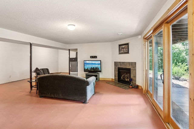31338 Oasis Rd, Center City, MN 55012 - carpeted living area featuring a fireplace and a textured ceiling