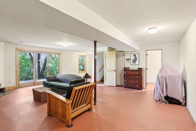 31338 Oasis Rd, Center City, MN 55012 - living area with a textured ceiling, stairway, and finished concrete flooring