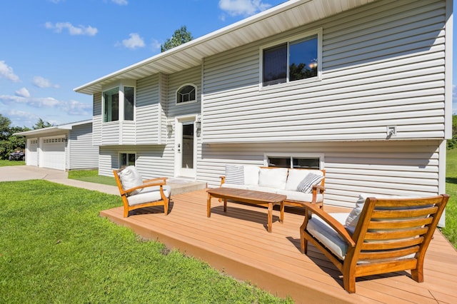 3205 Adair Ave NE, Buffalo, MN 55313 - wooden terrace with a lawn and an outdoor living space