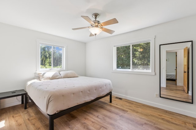 3205 Adair Ave NE, Buffalo, MN 55313 - bedroom with multiple windows, light wood-type flooring, and a ceiling fan
