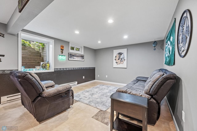 3402 Par St N, Fargo, ND 58102 - living area with a baseboard radiator, recessed lighting, and light tile patterned floors