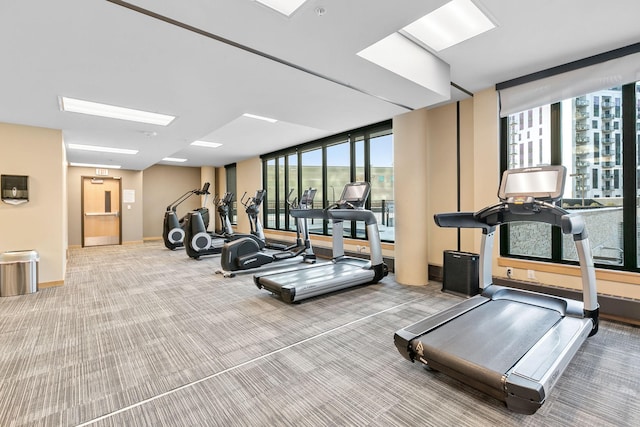 1240 2nd St Unit 225, Minneapolis, MN 55415 - exercise room with carpet floors and a wall of windows