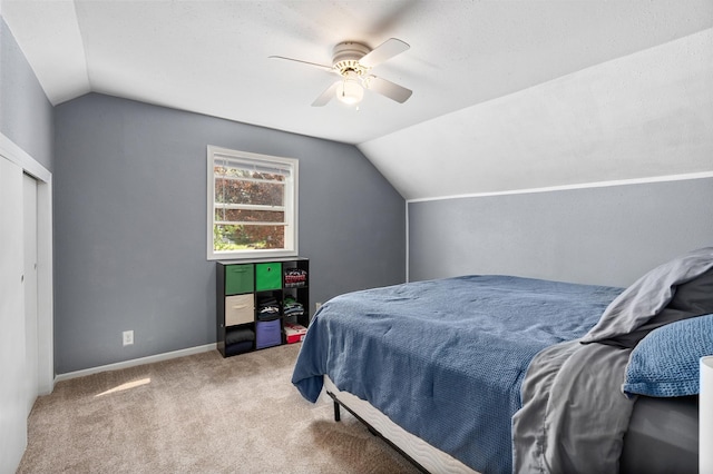 400 Mill St, Loyal, WI 54446 - bedroom with vaulted ceiling, carpet floors, and ceiling fan