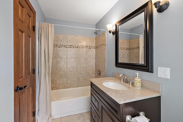 4407 Curve Ave, Edina, MN 55424 - bathroom featuring shower / tub combo, vanity, and tile patterned floors