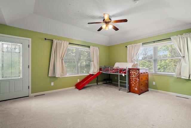 4407 Curve Ave, Edina, MN 55424 - bedroom featuring carpet, lofted ceiling, and a ceiling fan