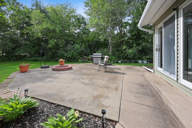 5100 16th St NE, Minden Twp, MN 56379 - view of patio featuring a grill and view of scattered trees