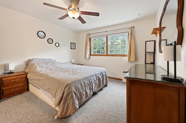 5100 16th St NE, Minden Twp, MN 56379 - bedroom with light colored carpet, a textured ceiling, and ceiling fan