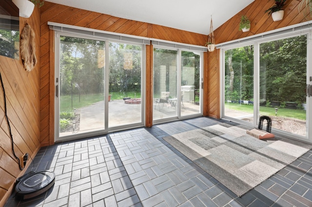 5100 16th St NE, Minden Twp, MN 56379 - unfurnished sunroom with wood walls and lofted ceiling