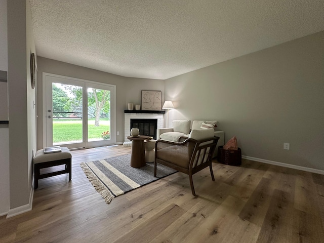 12619 Alder St NW, Coon Rapids, MN 55448 - living room featuring a textured ceiling, wood finished floors, and a glass covered fireplace