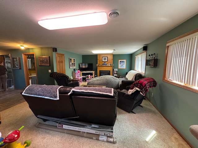 1420 4th St SW, Wadena, MN 56482 - living room featuring a large fireplace and carpet