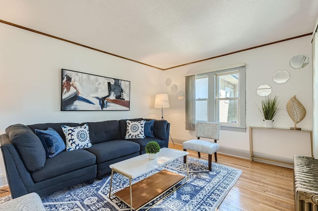 2810 Morgan Ave N, Minneapolis, MN 55411 - living room with ornamental molding, light wood finished floors, and a textured ceiling