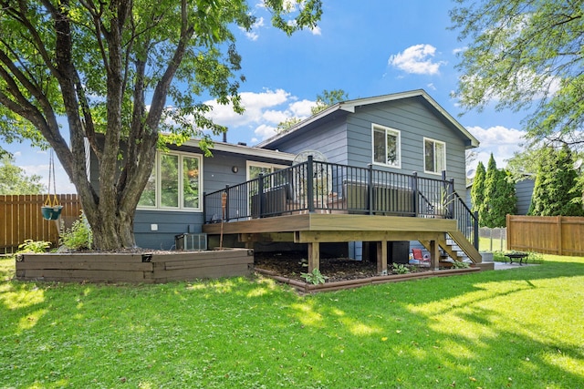 6502 Lancaster Ln N, Maple Grove, MN 55369 - rear view of property with stairway and a wooden deck