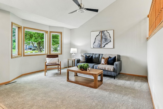 11883 Marigold Way, Lindstrom, MN 55045 - carpeted living area featuring ceiling fan and vaulted ceiling