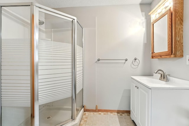 11883 Marigold Way, Lindstrom, MN 55045 - bathroom with a stall shower, vanity, and tile patterned flooring