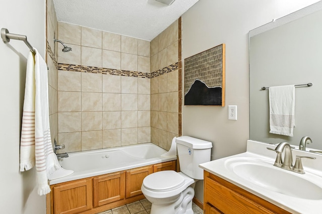 11883 Marigold Way, Lindstrom, MN 55045 - bathroom featuring vanity, shower / bath combination, tile patterned floors, and a textured ceiling
