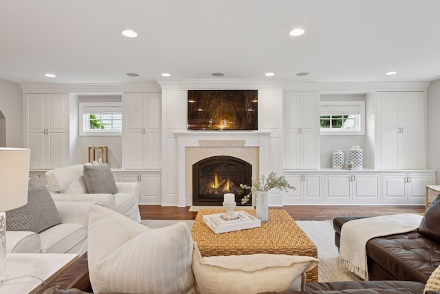 4622 Drexel Ave, Edina, MN 55424 - living area with plenty of natural light, wood finished floors, a high end fireplace, and recessed lighting
