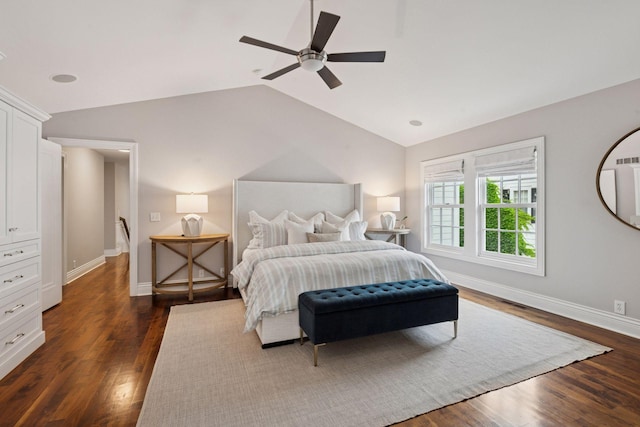 4622 Drexel Ave, Edina, MN 55424 - bedroom with lofted ceiling, dark wood-type flooring, and a ceiling fan