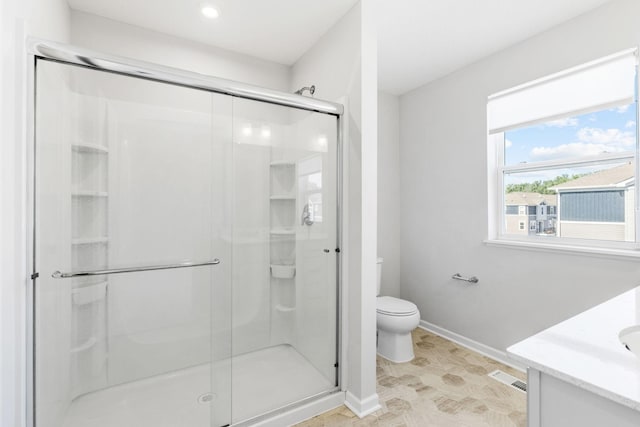 7614 Connie Ln, Inver Grove Heights, MN 55076 - bathroom with vanity, a stall shower, and recessed lighting