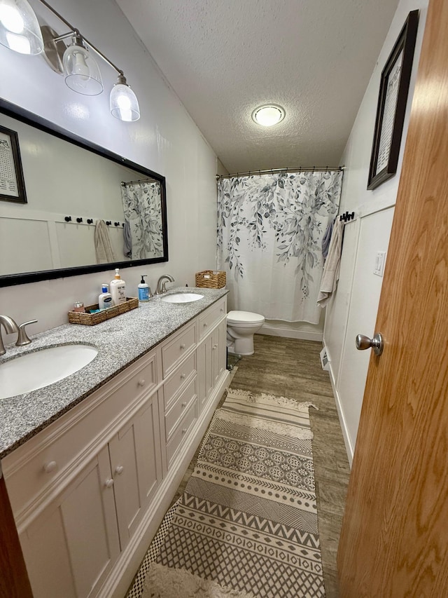 656 22nd Ave NW, Baudette Twp, MN 56623 - full bath featuring a textured ceiling, double vanity, and wood finished floors