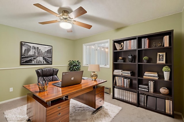 549 Vicki Ln, Shoreview, MN 55126 - carpeted home office featuring a ceiling fan and a baseboard radiator