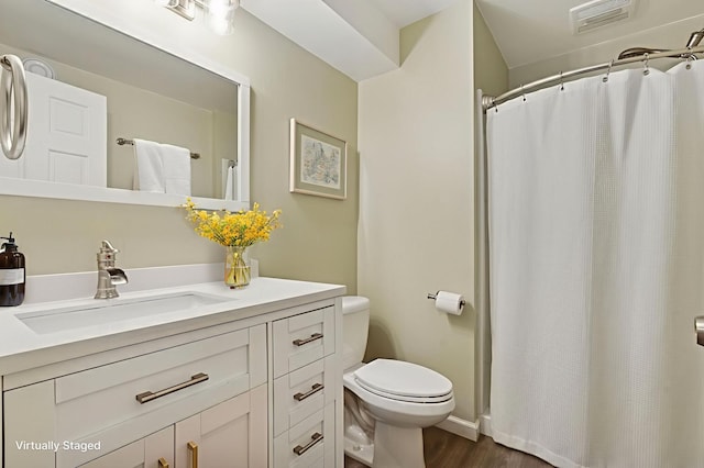 549 Vicki Ln, Shoreview, MN 55126 - bathroom with vanity, wood finished floors, and a shower with shower curtain