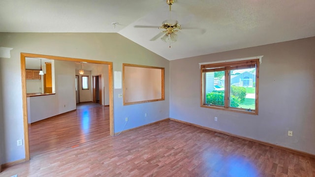 9136 Windsor Ter, Brooklyn Park, MN 55443 - spare room with ceiling fan, light wood-style flooring, healthy amount of natural light, and lofted ceiling