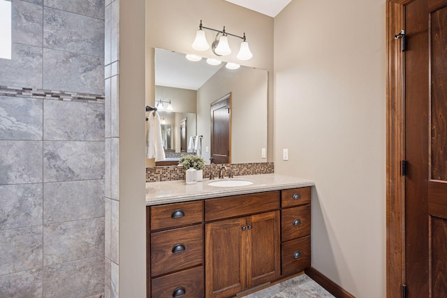 7461 Merrimac Ln N, Maple Grove, MN 55311 - bathroom with vanity and decorative backsplash