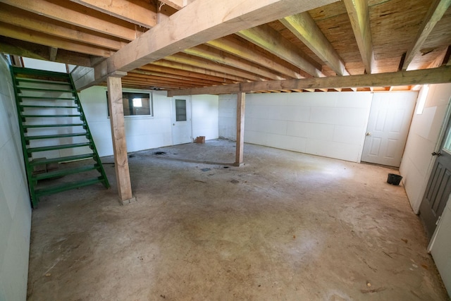 43724 County Highway 19, Blowers Twp, MN 56477 - unfinished below grade area featuring stairs and concrete block wall