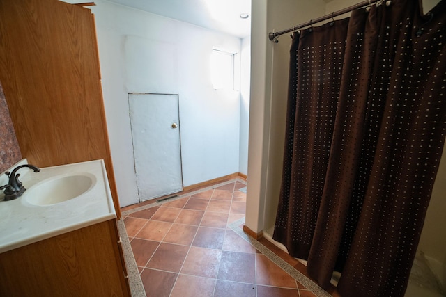 43724 County Highway 19, Blowers Twp, MN 56477 - full bath featuring tile patterned floors, vanity, and curtained shower