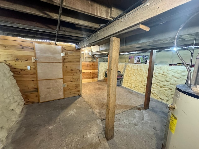 600 Gilbert Ave S, Park Rapids, MN 56470 - unfinished basement with water heater and wood walls