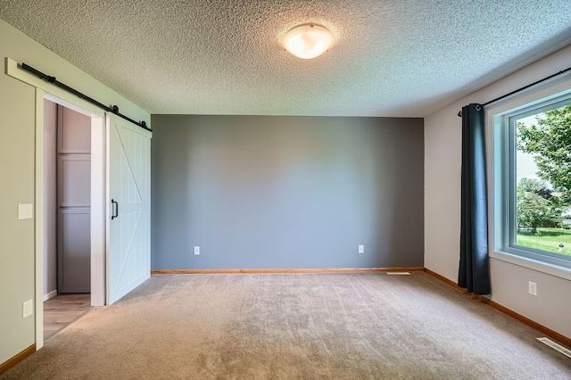 2907 Asarum Ct, Shakopee, MN 55379 - unfurnished bedroom with carpet floors, a barn door, and a textured ceiling