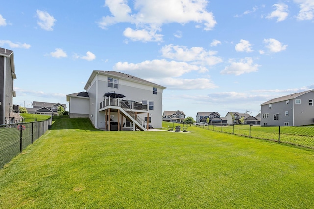 5027 Jansen Ave NE, Saint Michael, MN 55376 - rear view of house with stairs, a residential view, a fenced backyard, and a wooden deck