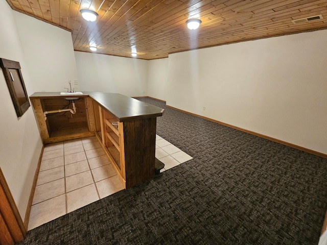 21578 Edwards Dr, Irondale Twp, MN 56455 - indoor wet bar with light colored carpet, light tile patterned floors, and wooden ceiling