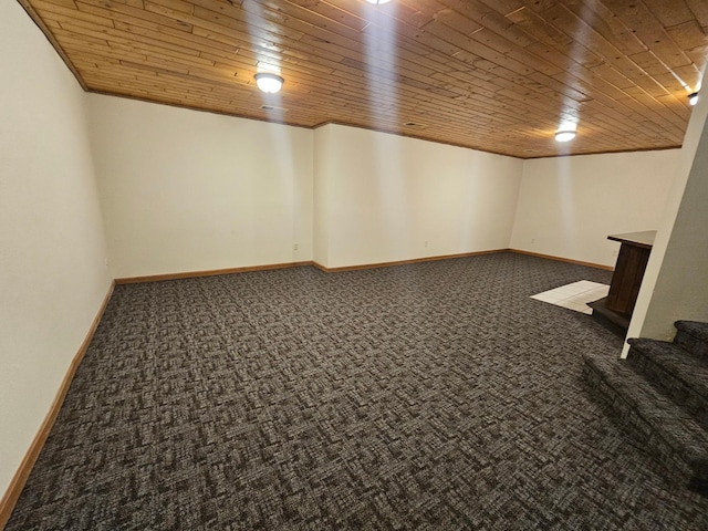 21578 Edwards Dr, Irondale Twp, MN 56455 - finished below grade area with carpet, wooden ceiling, stairs, and ornamental molding