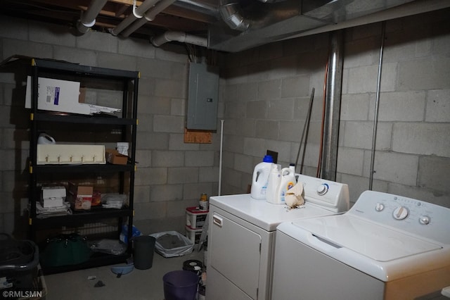 11223 Diane Ave, Becker, MN 55308 - laundry room featuring washer and clothes dryer, concrete block wall, and electric panel