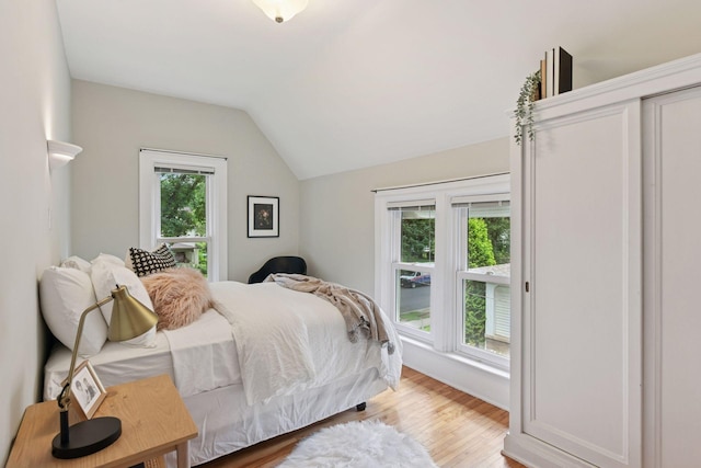 2432 Pleasant Ave, Minneapolis, MN 55404 - bedroom featuring light wood finished floors and vaulted ceiling