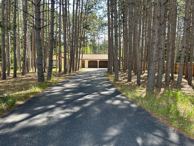 353 River Dr, Park Rapids, MN 56470 - view of front of property with a detached garage and a forest view