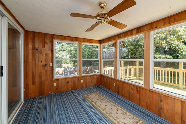 110 Hamilton Dr, River Falls, WI 54022 - unfurnished sunroom featuring wooden walls, plenty of natural light, and carpet floors