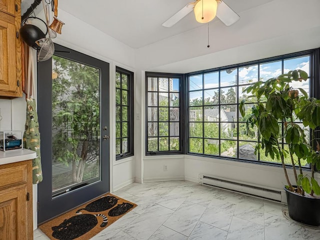 5529 1st Ave S, Minneapolis, MN 55419 - unfurnished sunroom featuring a baseboard radiator, marble look tile flooring, and healthy amount of natural light