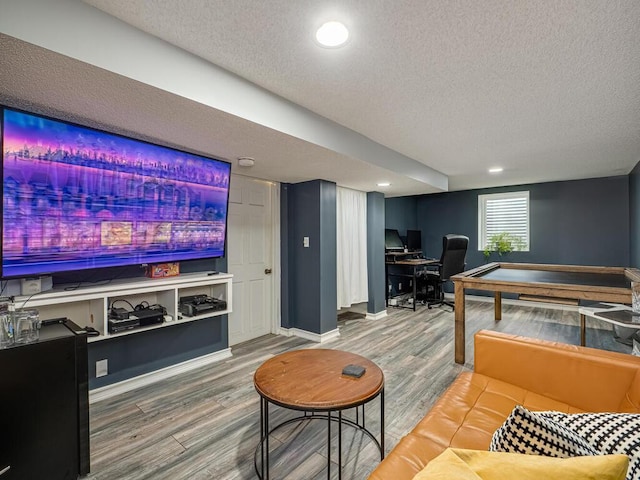 5529 1st Ave S, Minneapolis, MN 55419 - living room with a textured ceiling, an office area, wood finished floors, and recessed lighting
