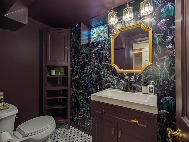 5529 1st Ave S, Minneapolis, MN 55419 - bathroom with wallpapered walls and vanity