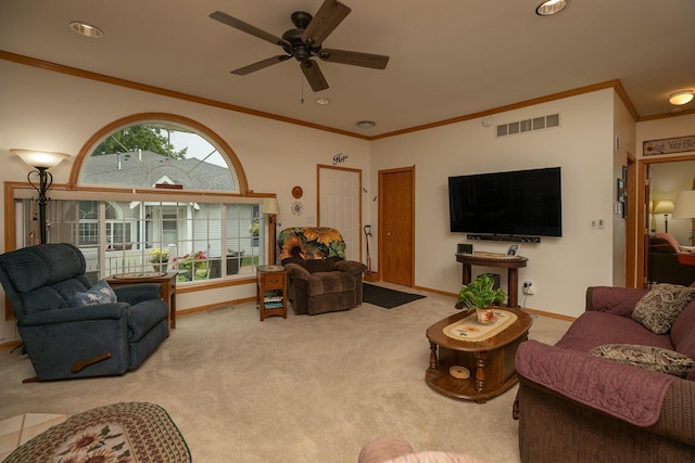1925 Cabernet Ln NW, Rochester, MN 55901 - living area with a ceiling fan, carpet floors, ornamental molding, and recessed lighting