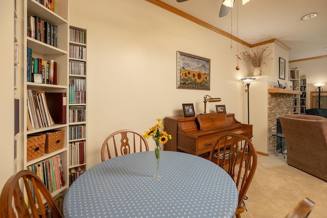 1925 Cabernet Ln NW, Rochester, MN 55901 - dining room with carpet floors, ornamental molding, and ceiling fan