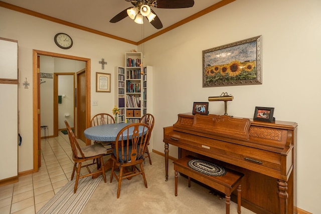 1925 Cabernet Ln NW, Rochester, MN 55901 - dining room featuring a ceiling fan, ornamental molding, and light tile patterned flooring