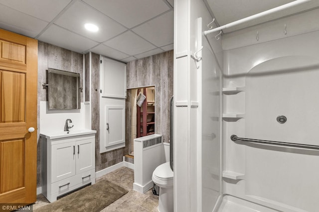 26 Golden Lake Rd, Circle Pines, MN 55014 - full bathroom featuring a stall shower, vanity, and a paneled ceiling