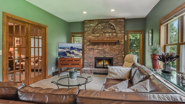 3946 Woodcrest Ct, Eau Claire, WI 54701 - living area featuring a fireplace, recessed lighting, and carpet