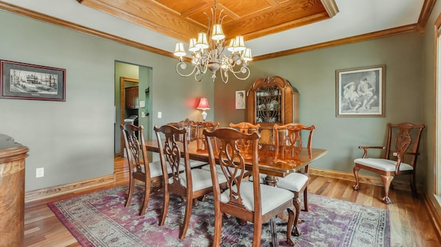 3946 Woodcrest Ct, Eau Claire, WI 54701 - dining area with a tray ceiling, a chandelier, wood finished floors, and ornamental molding