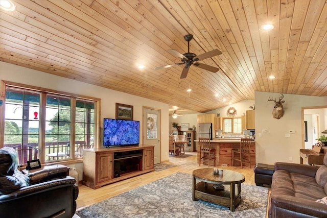 N12943 600th St, Wilson, WI 54772 - living room with lofted ceiling, ceiling fan, wooden ceiling, healthy amount of natural light, and light wood-style flooring